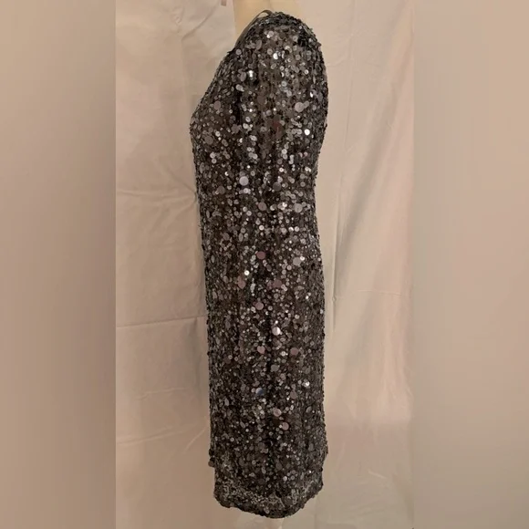 Aidan Mattox Long-sleeve Sequined Shift Dress - Picture 3 of 6